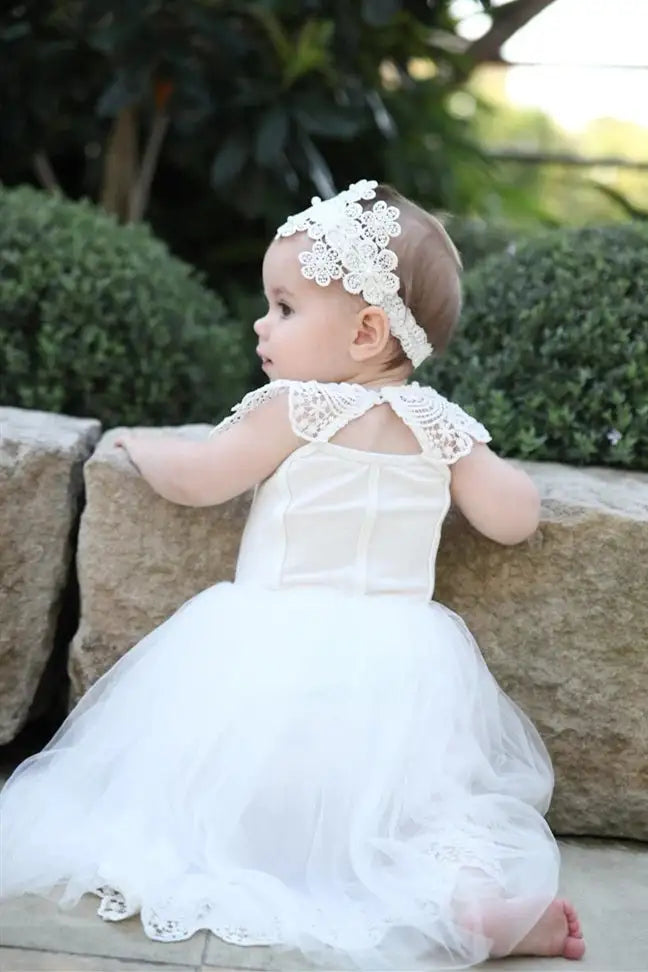 Wedding Flower Girl Dress A Line Round Neck Cute with Patched Lace Toddler Girl Communion Formal Dress Princess Dress