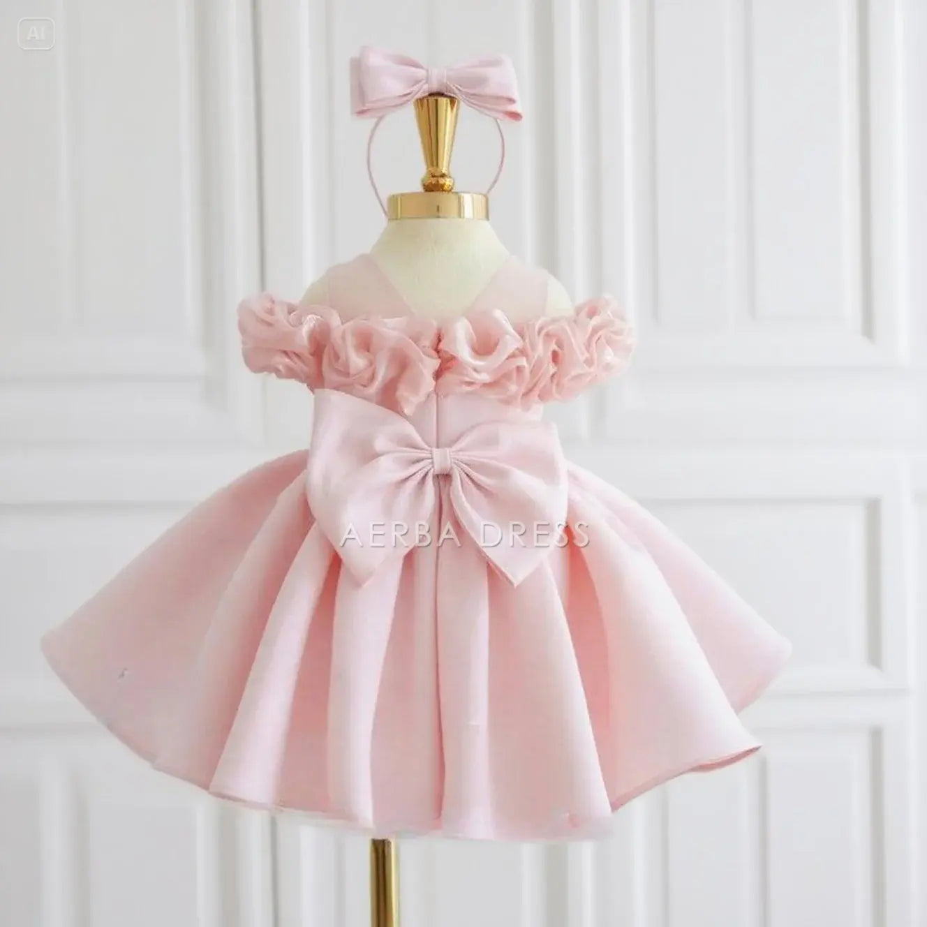 Wedding Flower Girl Dress Elegant A Line Round Neck Ruched Beadwork Bow Girl One-Year-Old Birthday Party Dress Cute Girl Princess Dress