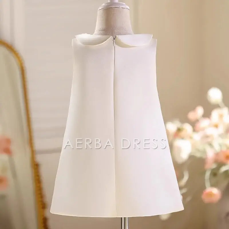 Wedding Flower Girl Dress Elegant Straight Doll Collar Sleeveless Bow Girl Formal Dress One-Year-Old Birthday Party Dress Cute Girl Princess Dress