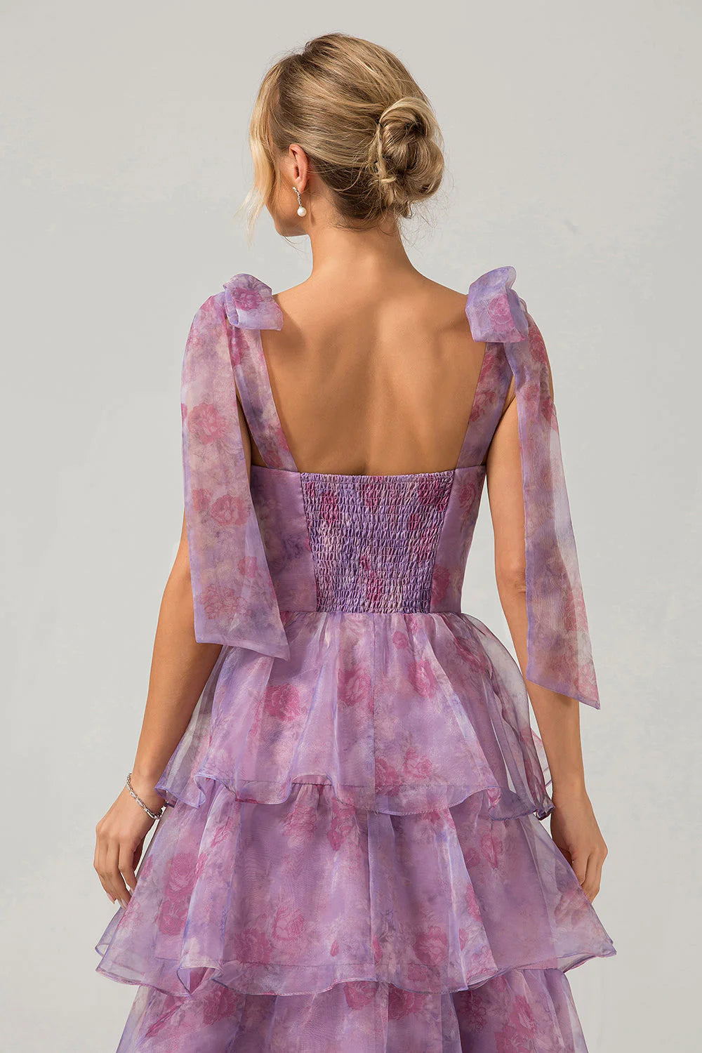 AerbaDress Bridesmaid Dress Printed A Line Tiered Tea-Length