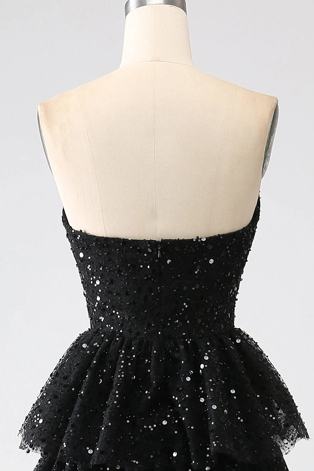 AerbaDress A-Line Sequins Elegant Fashion Black Tiered Prom Dress with Slit