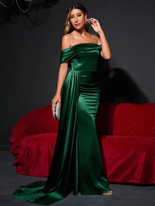 Aerba Off The Shoulder Evening Dress With Ribbon