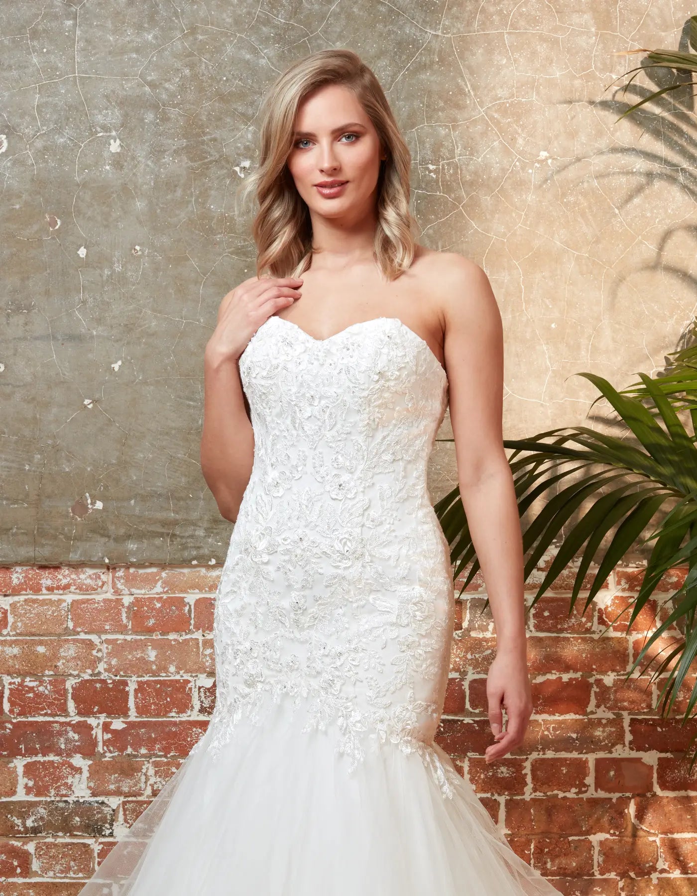 AerbaDress strapless lace mermaid with waterfall skirt