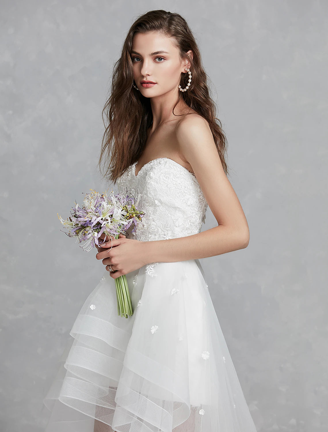 Reception Little White Dresses Wedding Dresses A-Line Sweetheart Strapless Asymmetrical Lace Bridal Gowns With Appliques