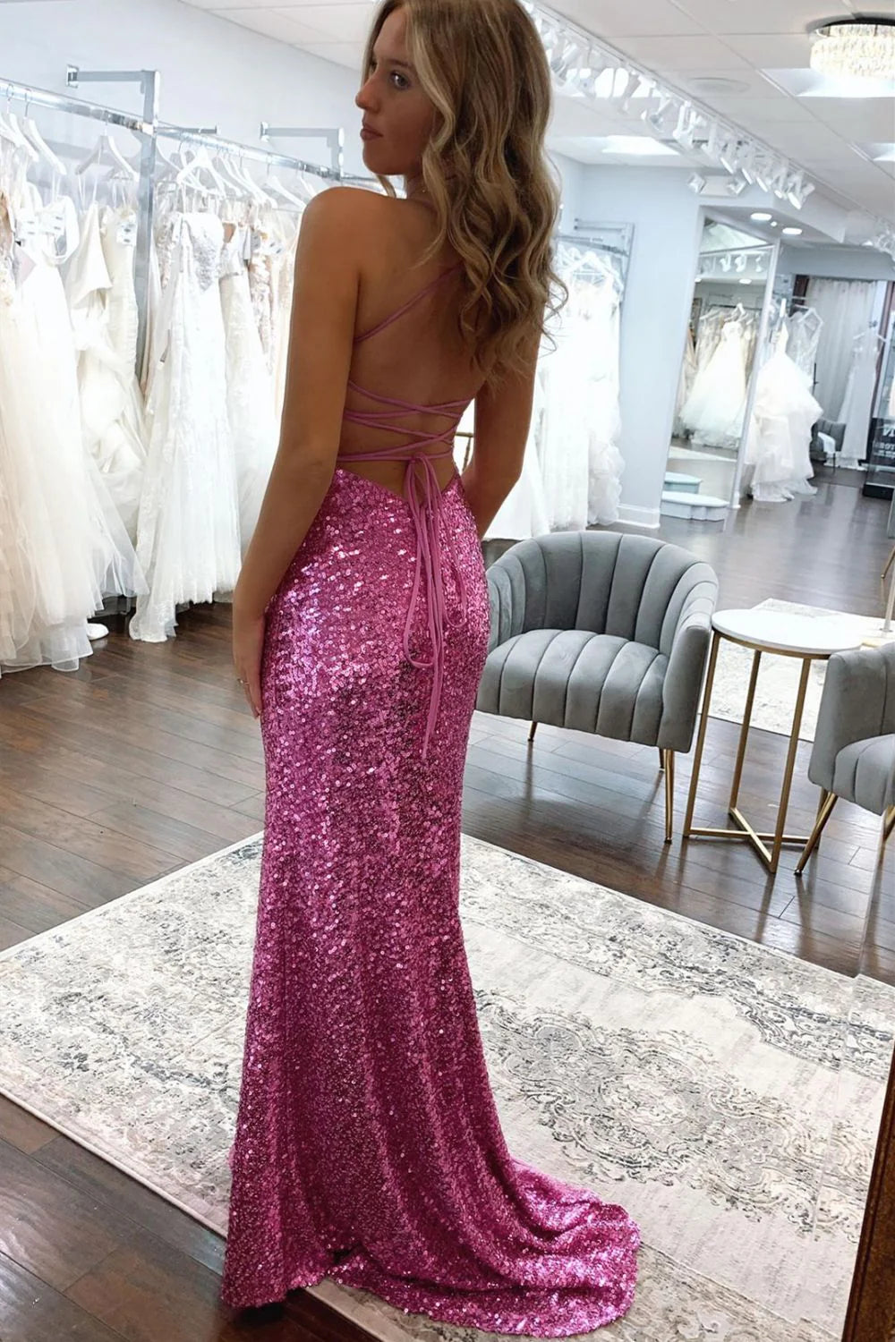 AERBA DRESS Formal Wear Dresses Sequin Mermaid Spaghetti Straps Backless Long With Split Sparkly Prom Dress