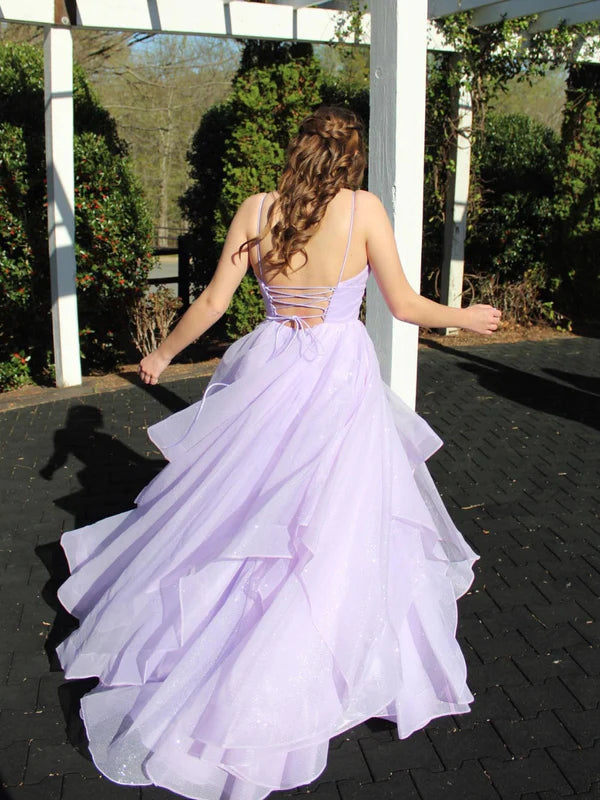 AerbaDress Deep V-Neck Layered Tulle Prom Dress With Back Cutout Prom Dresses