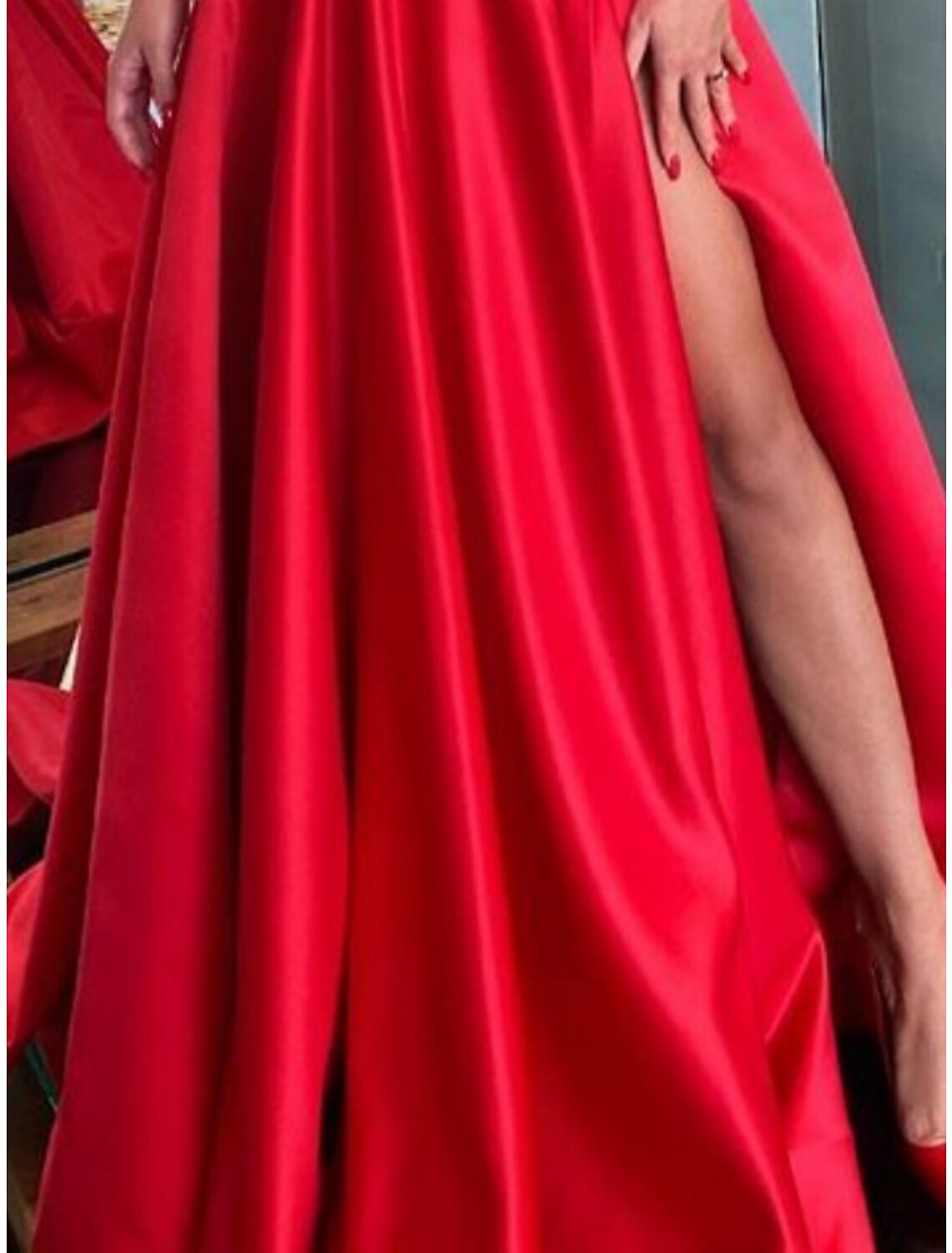 Sheath Evening Gown Party Dress Christmas Red Green Dress Black Tie Gala Sweep / Brush Train Half Sleeve Off Shoulder Satin with Ruched