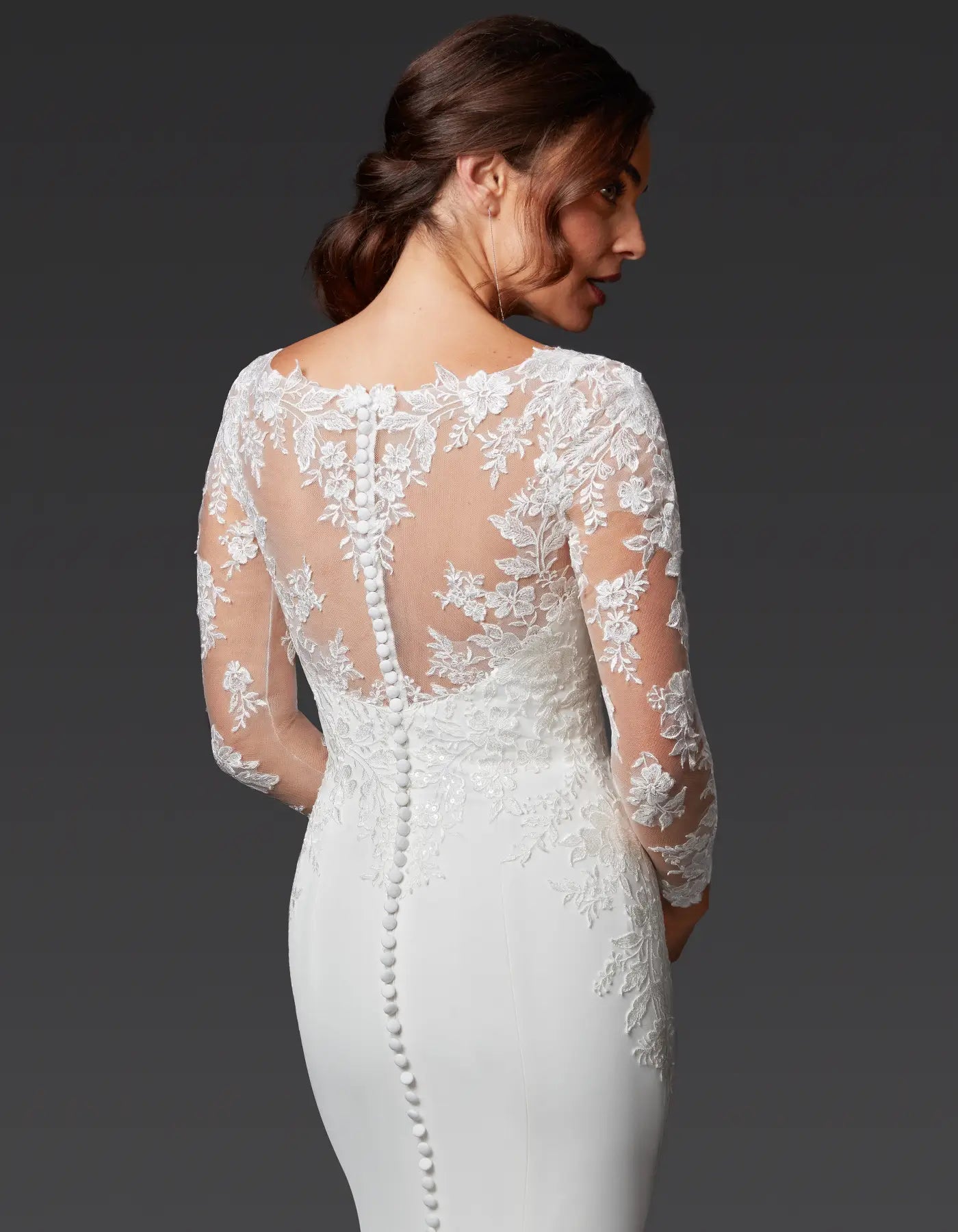 AerbaDress a crepe and lace sheath with full-length sleeves Wedding Dresses