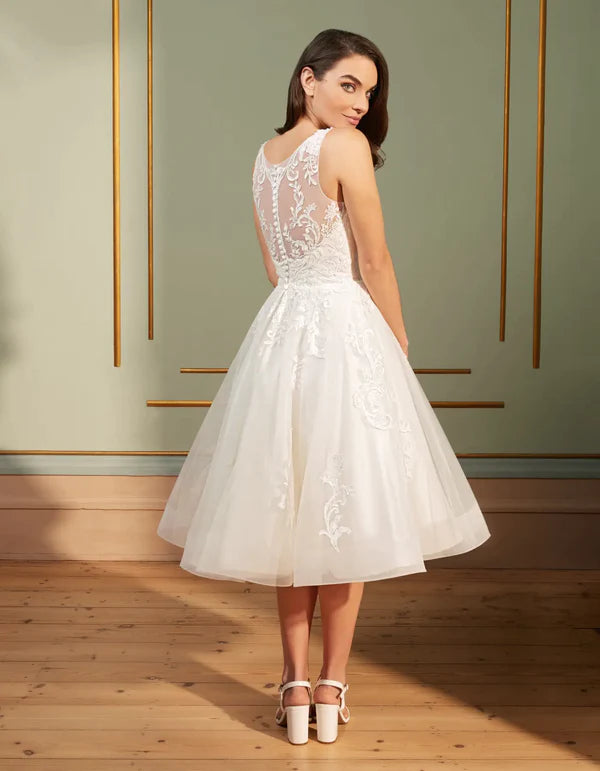 AerbaDress a tea-length dress with illusion straps Wedding Dresses
