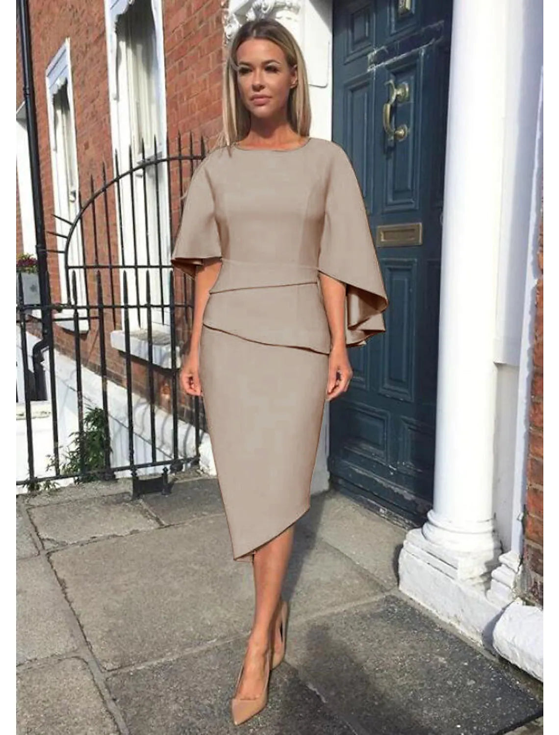 Mother of the Bride Dress Wedding Guest Simple Plus Size Elegant Asymmetrical Knee Length Charmeuse Half Sleeve Tier