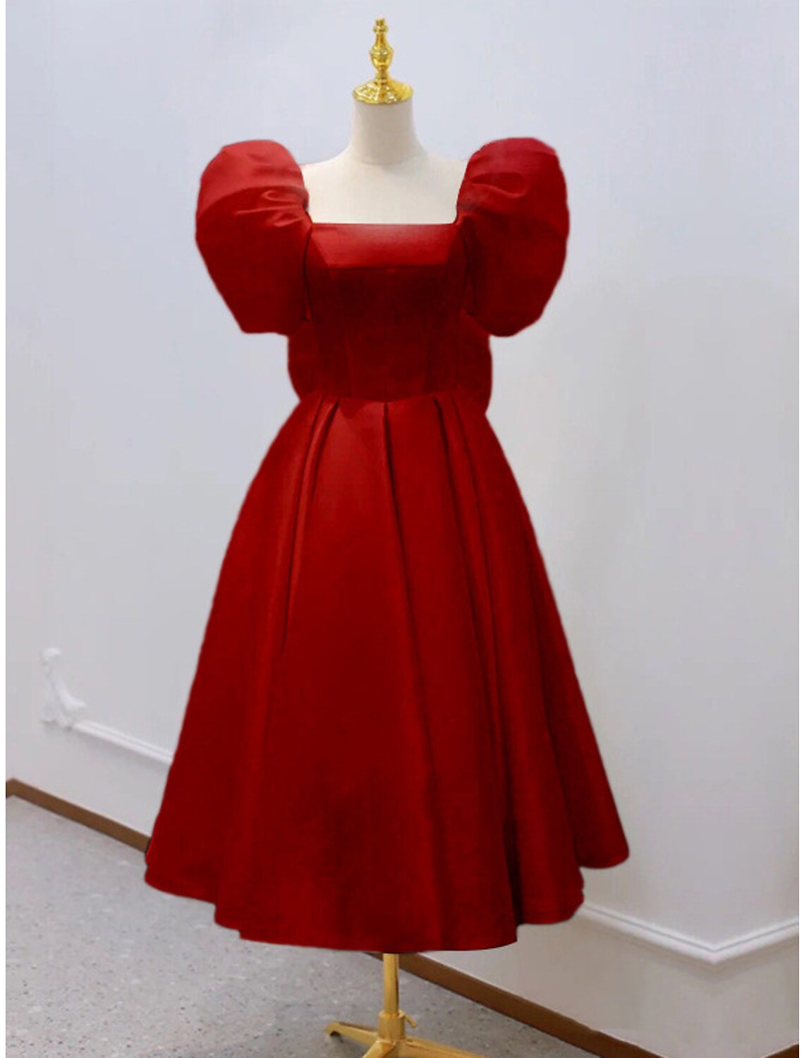 Bridal Little White Dresses Wedding Dresses Knee Length A-Line Short Sleeve Square Neck Satin With Bow