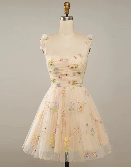 AerbaDress A Line Sexy Spaghetti Straps Tulle Homecoming Dress With Appliques