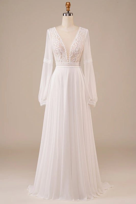 AerbaDress Long Sleeves Ivory Wedding Dress with Lace