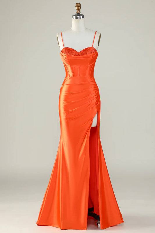 AerbaDress Dark Purple Spaghetti Straps Mermaid Long Prom Dress With Slit