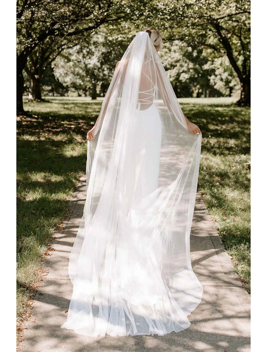 AerbaDress Two-tier Ribbon Wedding Veil Veils with 31.5 in (80cm) Tulle A-line, Ball Gown, Princess Trumpet / Mermaid