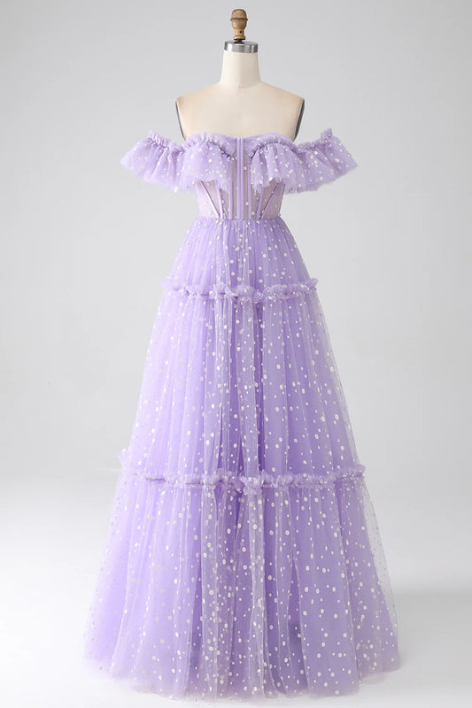 AerbaDress Off The Shoulder Lilac Corset Prom Dress