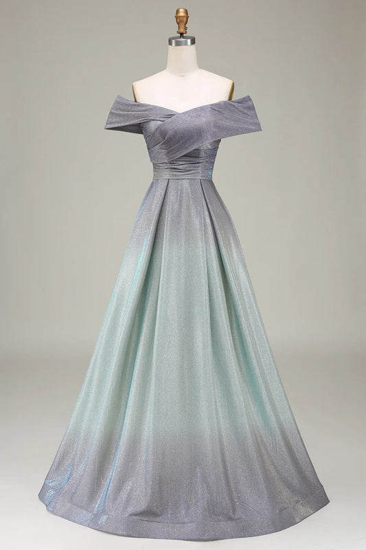 AerbaDress Sparkly Off the Shoulder A line Princess Prom Dress with Pleated