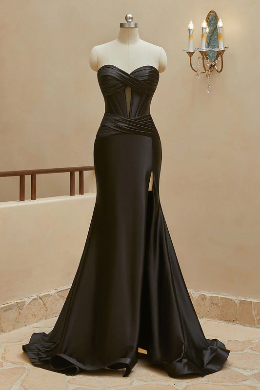 AerbaDress Mermaid Satin keyhole Prom Dresses With Slit