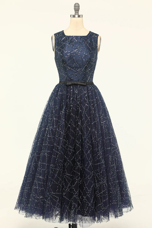 AerbaDress Glitter Navy Tulle Prom Dress