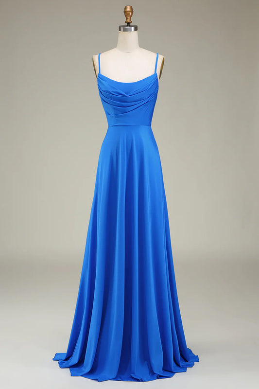 AerbaDress Hot Pink Spaghetti Straps A-line Prom Dress with Pleated