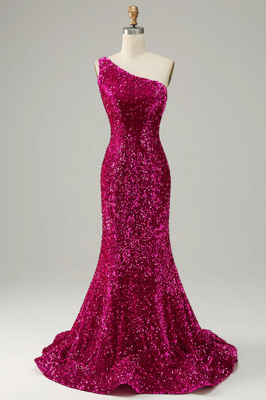 AerbaDress One Shoulder Sequin Mermaid Prom Dress