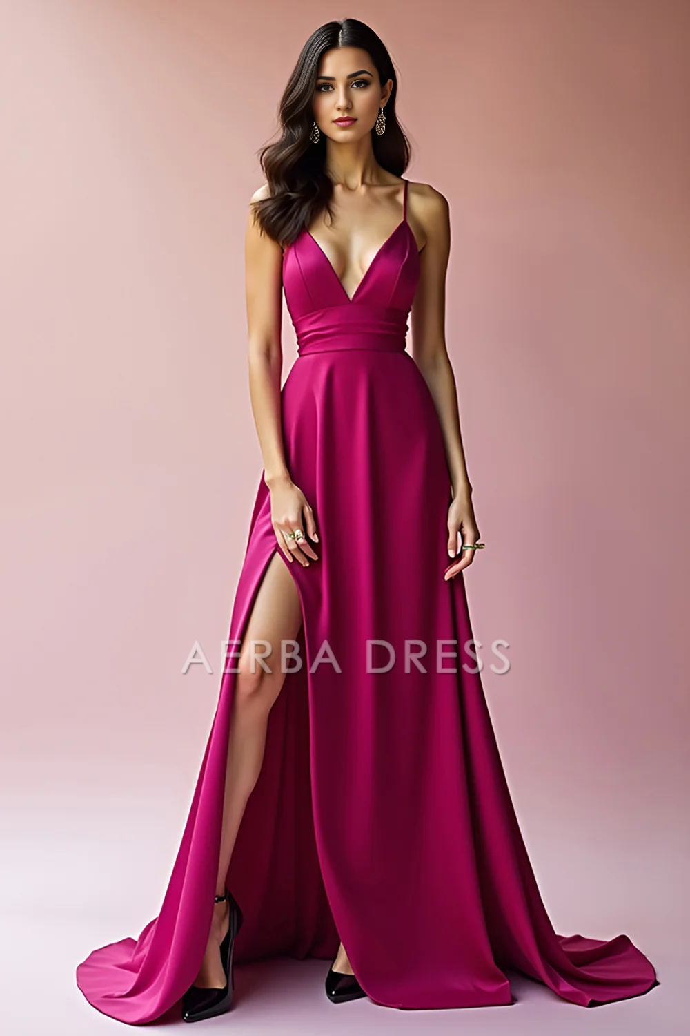 AERBA DRESS Formal Wear Dresses Charming A Line Deep V Neck Spaghetti Strap Backless Long With Slit Prom Dress