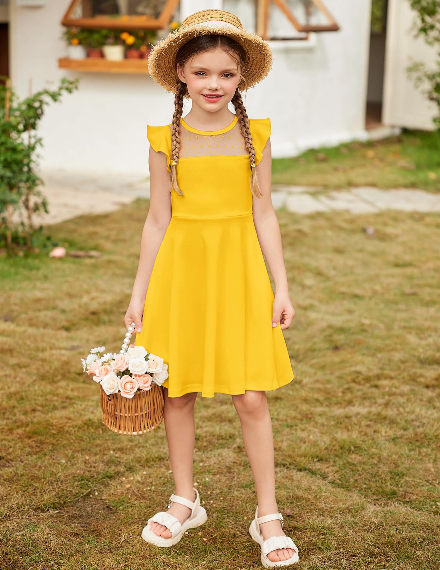 AERBA DRESS Wedding Flower Girl Dresses A Line Summer Ruffle Sleeve Mesh Casual Party Dresses