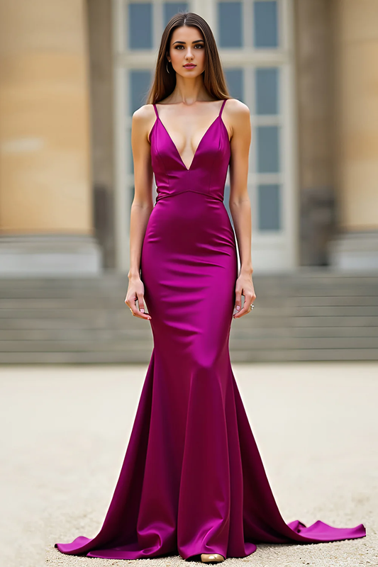 AERBA DRESS Formal Wear Dresses Elegant Simple Mermaid Sheath Deep V Neck Spaghetti Straps Backless Long Prom Dress