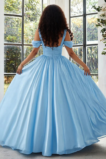 AERBA DRESS Formal Wear Dresses A Line Cold Shoulder Sweetheart Pleated Satin Long Plus Size Exquisite Prom Dress