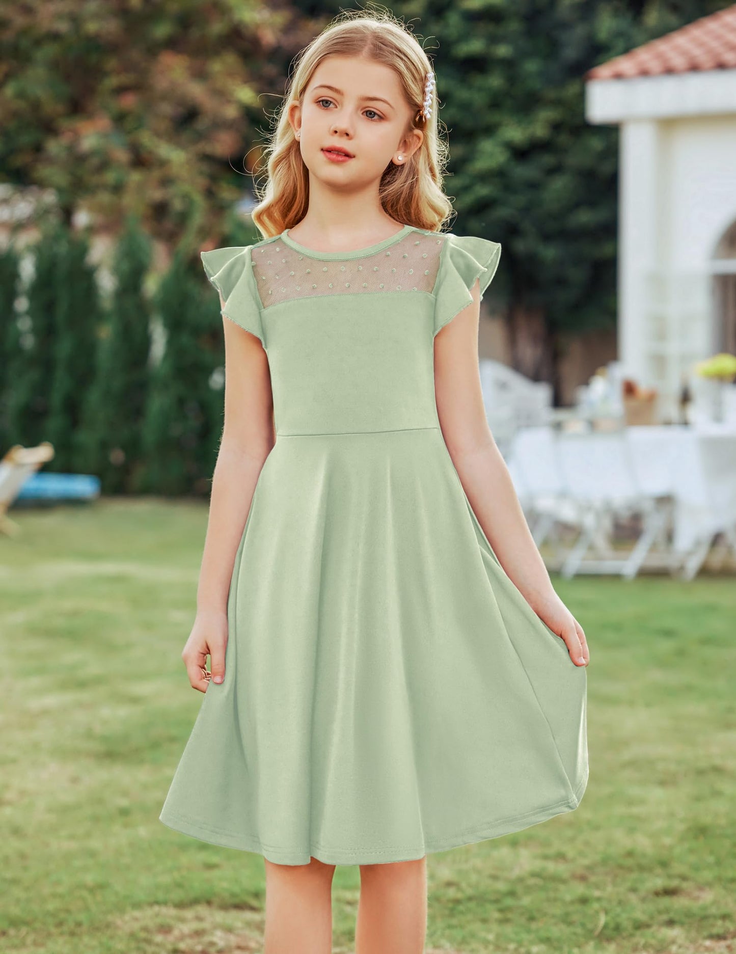 AERBA DRESS Wedding Flower Girl Dresses A Line Summer Ruffle Sleeve Mesh Casual Party Dresses