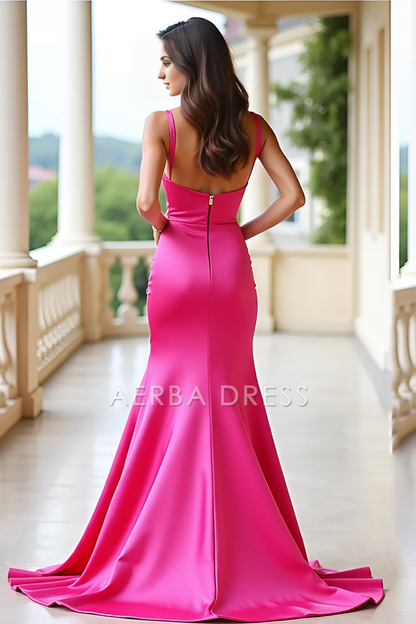 AERBA DRESS Formal Wear Dresses Elegant Sheath Square Neck Spaghetti Strap Long With Slit Prom Dress