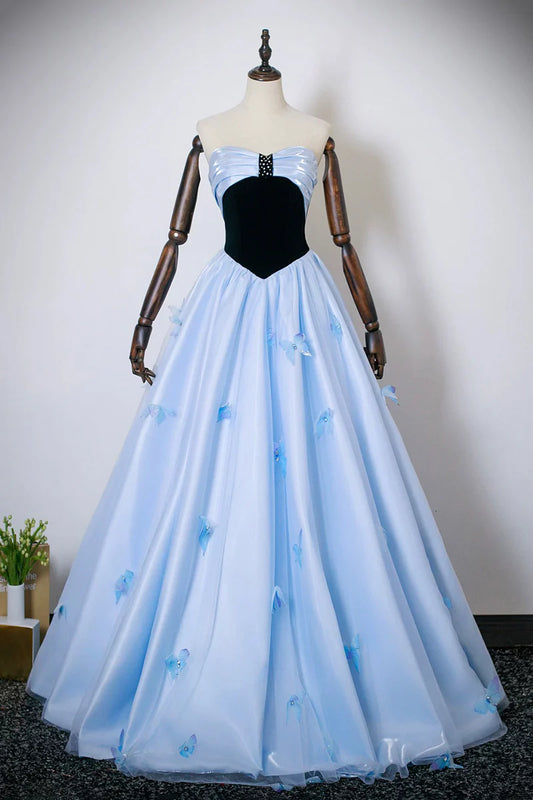 Black Blue Satin Exquisite A Line Off the Shoulder Sweetheart Neckline Pleated 3D Butterfly Decoration Backless Fantastic Long Prom Dresses Formal Graduation Dress Evening Dresses