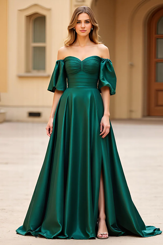 AERBA DRESS Formal Wear Dresses Exquisite A Line Off Shoulder Sweetheart Pleated With Slit Long Prom Dress