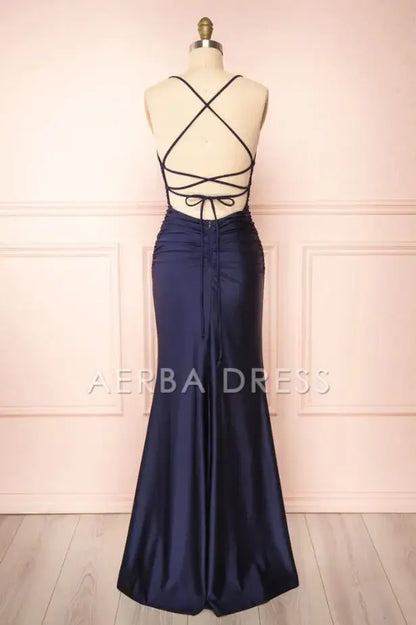 AERBA DRESS Prom Dress Satin Sheath Spaghetti Strap Sleeveless Mid Waist Backless Side Fork Sexy Charming Formal Wear Dresses