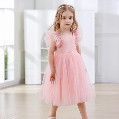 AERBA DRESS Wedding Flower Girl Dresses  A-Line Tulle Ruffled Sleeve Toddler Girls Vintage Party Dress
