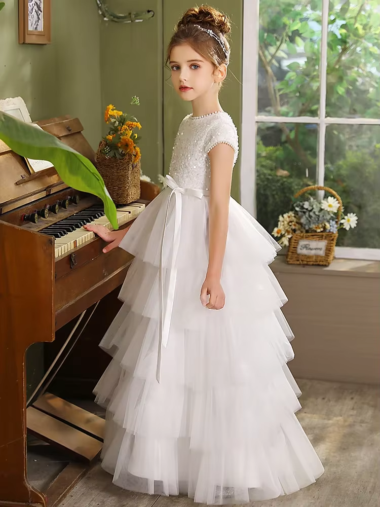 AERBA DRESS Wedding Flower Girl Dress Elegant Tulle Fluffy Communion Gown Net Bridesmaid Gowns Girls Birthday Gift Pageant Dress