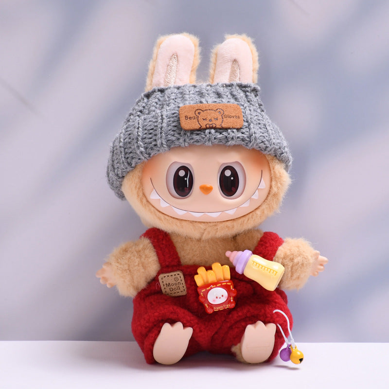 Handmade Labubu Outfit Strap Pants+Little Bear Knitted Hat (not including dolls )