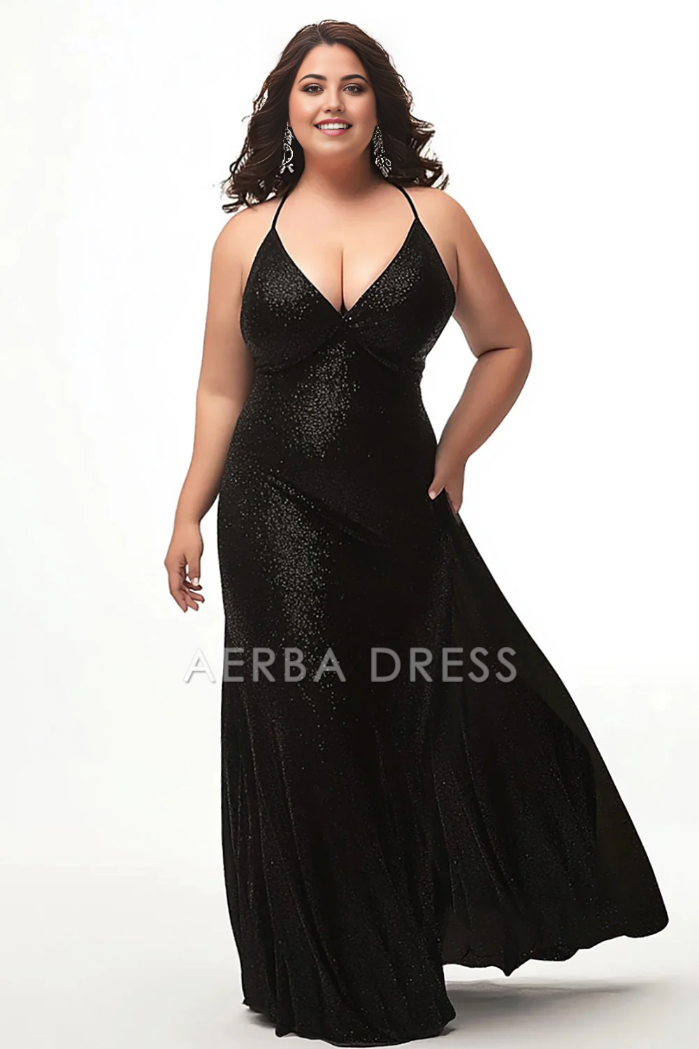 AERBA DRESS Formal Wear Dresses Simple Charming Halter Sheath Plus Size Long Sparkle Prom Dress