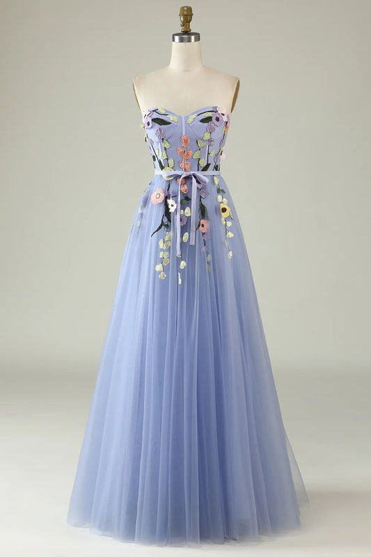 AerbaDress A Line Sweetheart Lavender Long Prom Dress with Appliques