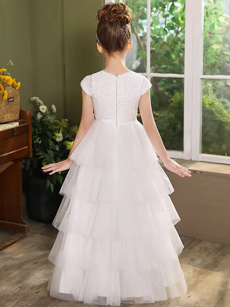 AERBA DRESS Wedding Flower Girl Dress Elegant Tulle Fluffy Communion Gown Net Bridesmaid Gowns Girls Birthday Gift Pageant Dress