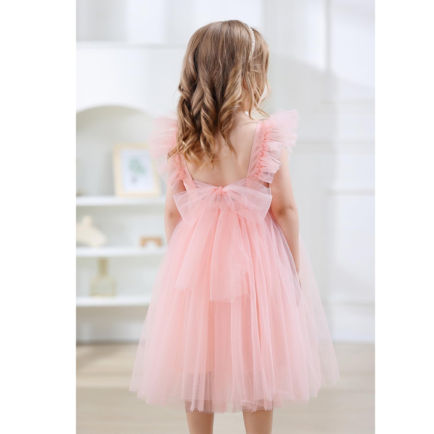 AERBA DRESS Wedding Flower Girl Dresses  A-Line Tulle Ruffled Sleeve Toddler Girls Vintage Party Dress