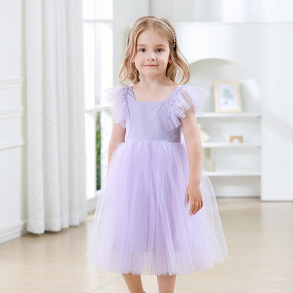 AERBA DRESS Wedding Flower Girl Dresses  A-Line Tulle Ruffled Sleeve Toddler Girls Vintage Party Dress