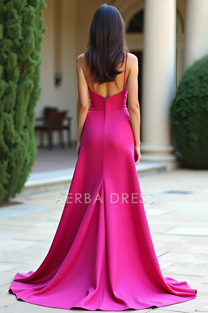 AERBA DRESS Formal Wear Dresses Elegant Sheath Spaghetti Straps Square Neck Backless Long With Slit Prom Dress