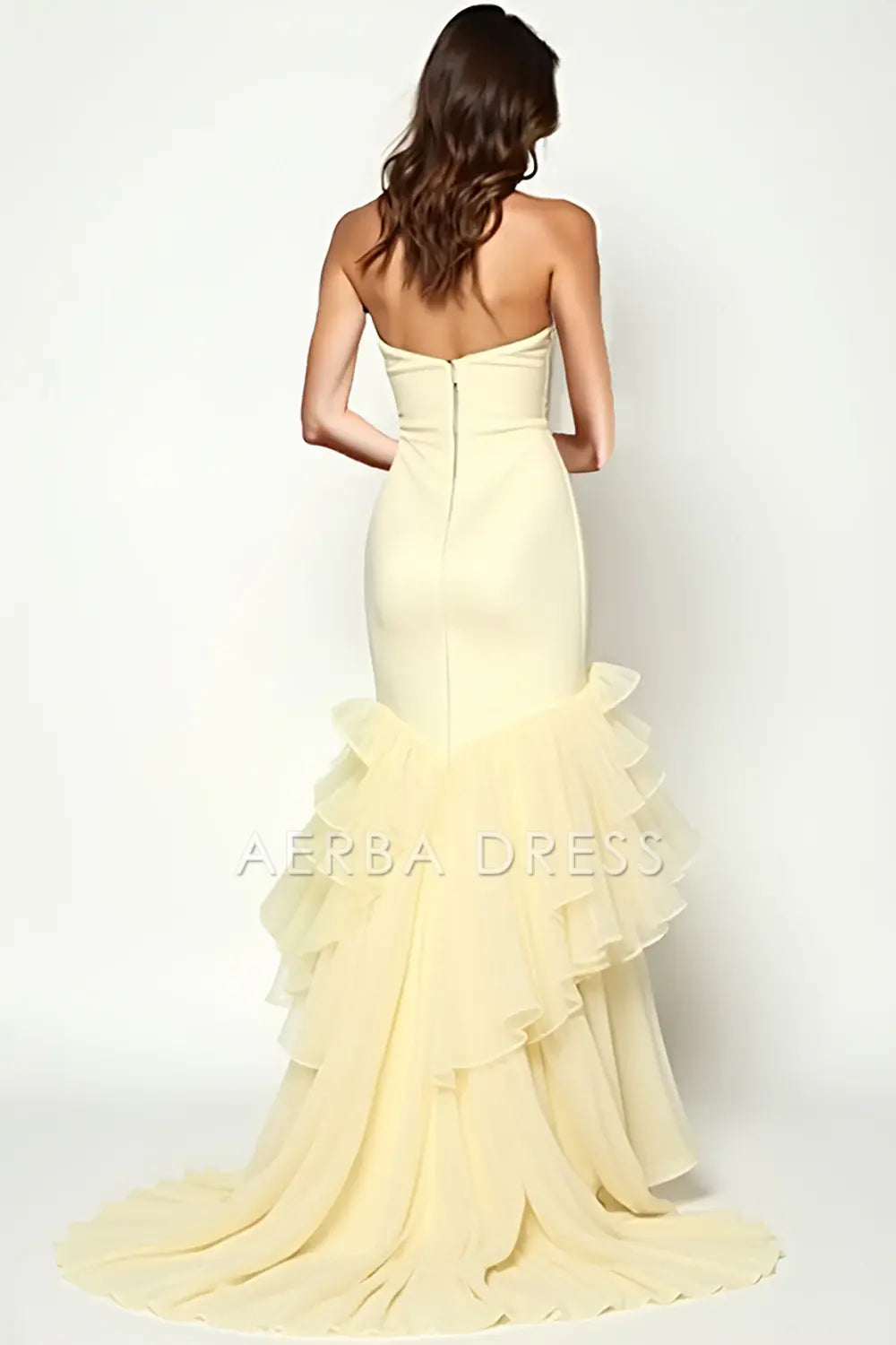 AERBA DRESS Formal Wear Dresses Elegant Sheath Strapless Square Neck Tiers Ruffles Fashion Long Prom Dress