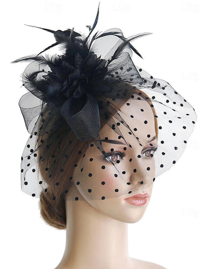 AerbaDress Fascinators Hats Headwear Floppy Hat Top Hat Veil Hat Horse Race Cocktail Elegant Vintage With Feather Bows