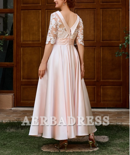 AERBA DRESS A-line Appliques Lace Ankle-Length Satin 1/2 Sleeves Elegant Dignified Dress Mother of the Bride Dress