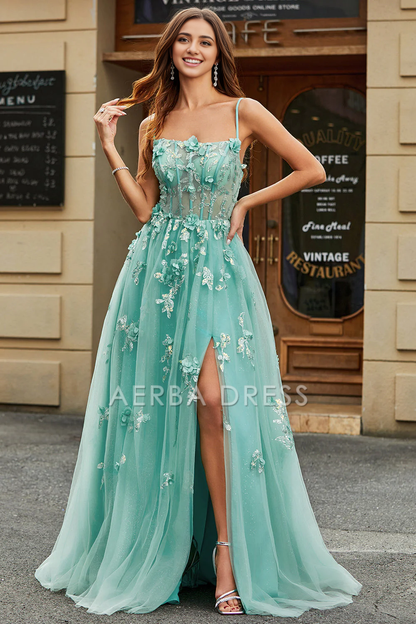 AERBA DRESS Formal Wear Dresses Exquisite A-Line Spaghetti Strap Tulle Corset Backless With Appliques Prom Dress