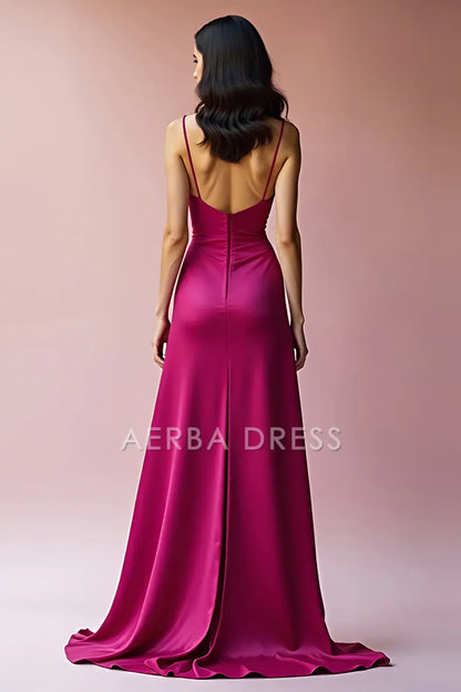 AERBA DRESS Formal Wear Dresses Charming A Line Deep V Neck Spaghetti Strap Backless Long With Slit Prom Dress