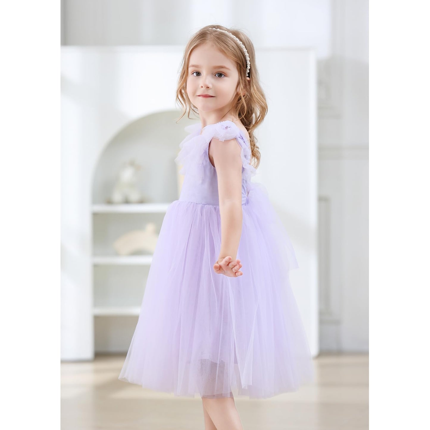 AERBA DRESS Wedding Flower Girl Dresses  A-Line Tulle Ruffled Sleeve Toddler Girls Vintage Party Dress