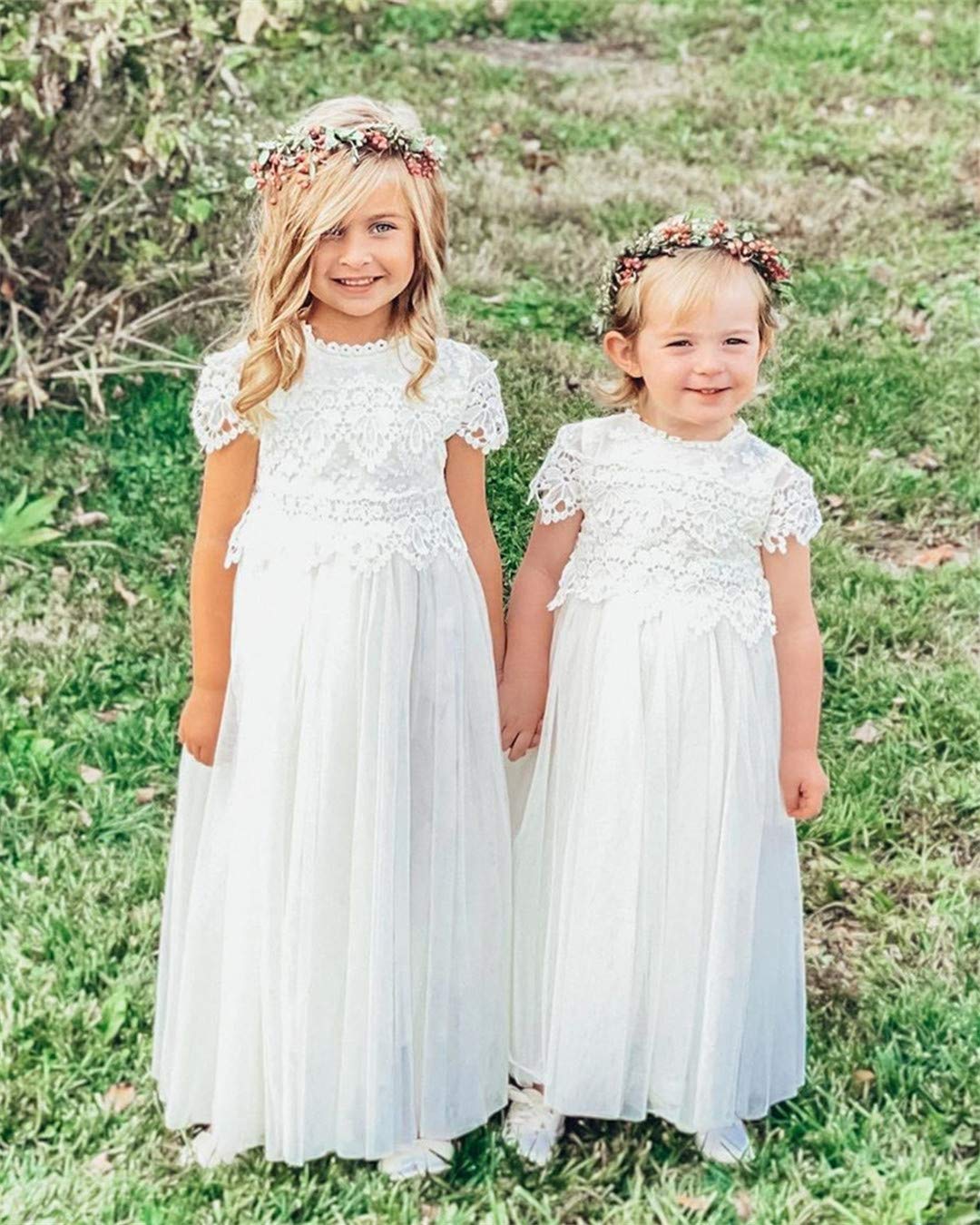 AERBA DRESS Wedding Flower Girl Dresses Boho Bohemian Rustic Communion Lace A-Line Tulle Dresses